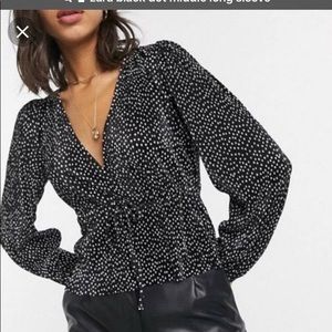 Zara Long Sleeve Black & White Polka Dot Blouse